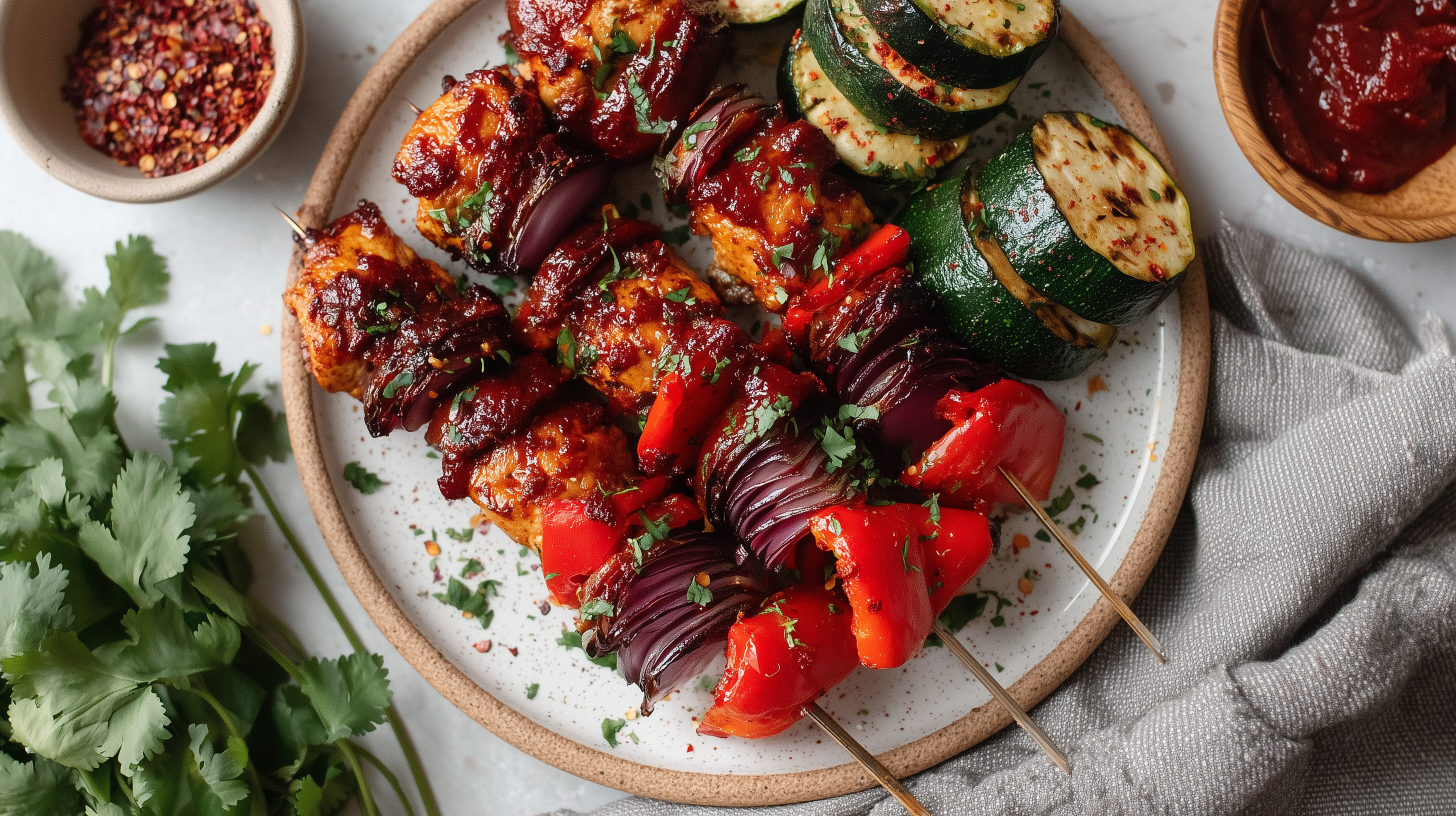 BBQ Chicken Skewers with Grilled Vegetables