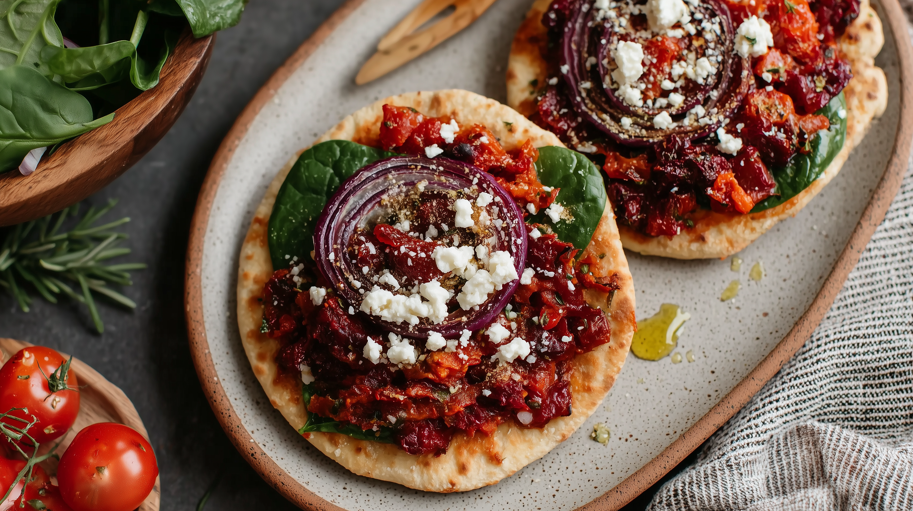 Mediterranean Flatbreads with Vegetable Topping